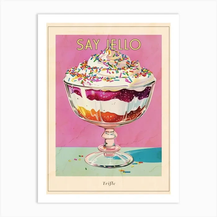 Retro Trifle With Rainbow Sprinkles Vintage Cookbook Inspired 1 Poster Art Print by Bubblegum Kitsch