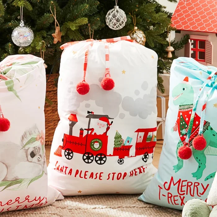 Santa Please Stop Here White Christmas Santa Sack