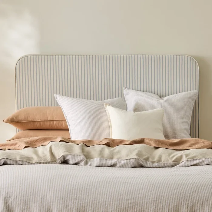 Seline Natural, White & Blue Stripe Reversible Bedhead