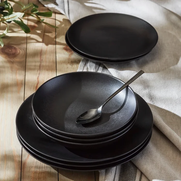 Semplice Stoneware Dinnerware Set – Black Matte – Crafted in Portugal