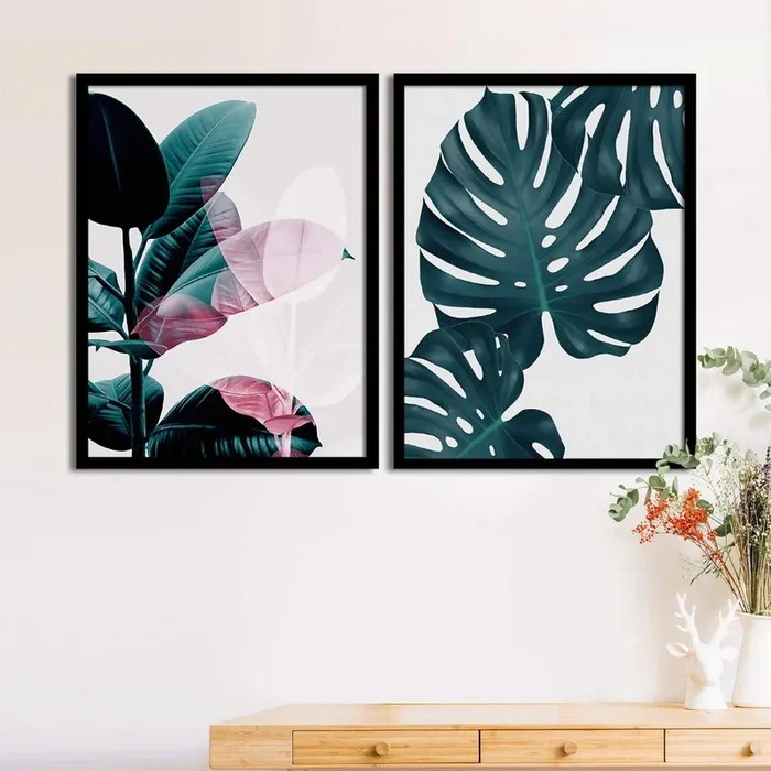 Set Of 2 Tropical Matte Art Print, Framed Art Print For Home Decor