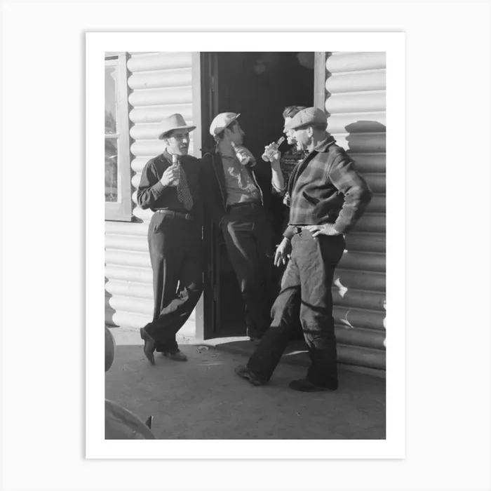 Shasta Dam Construction Workers Drinking Beer At Entrance To Bar, Central Valley, California By Russell Lee Art Print by Fy! Classic Art Prints and Posters