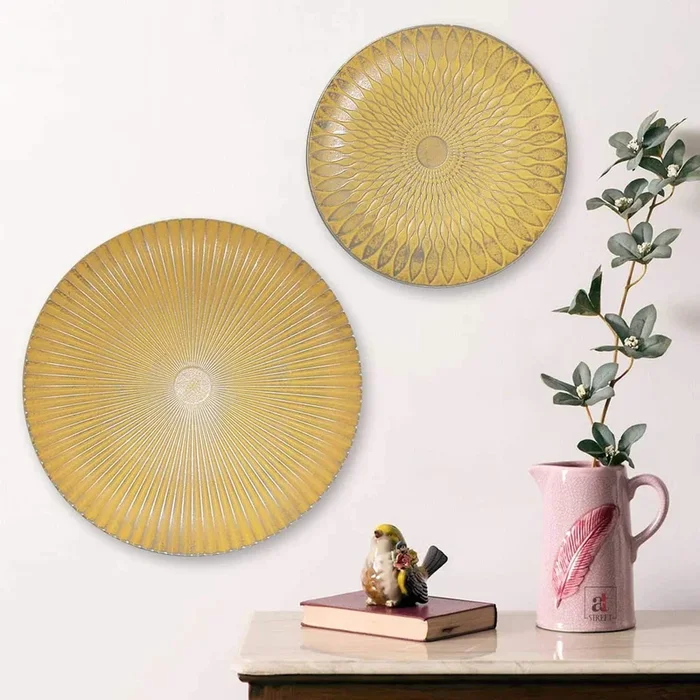Silver Beige Color Set Of 2 MDF Decorative Wall Plates, For Home & Office – Size-11.5 x 11.5, 7.5 x 7.5 Inchs