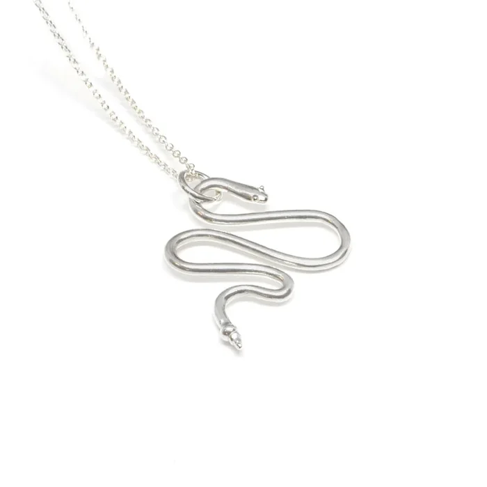 Silver Slithering Snake Pendant Necklace – 20″ Bright Silver Chain