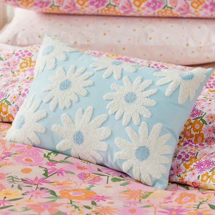 Sky Blue Daisy Tufted Cushion