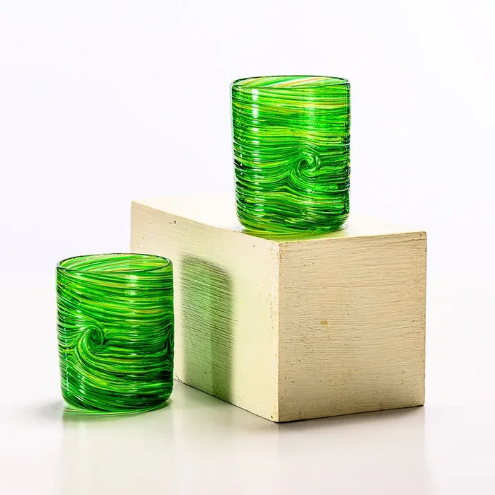 Small Cyclone Low Ball Glasses – Forest Green