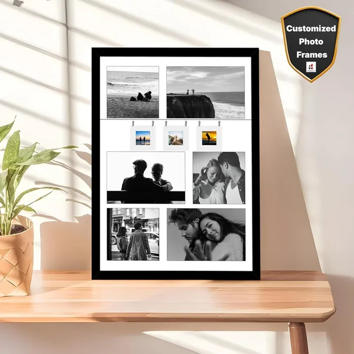 SNAP ART Personalised & Customized Collage Photo Frame with 9 Photo Upload, Photo Print with Framed (Black, 12×16 Inch)