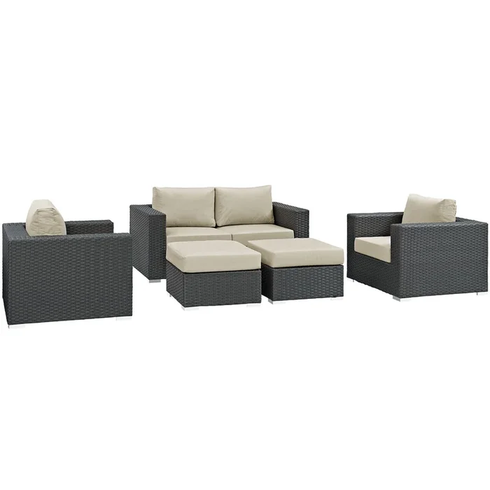 Sojourn 5 Piece Outdoor Patio Sunbrella® Sectional Set by Modway