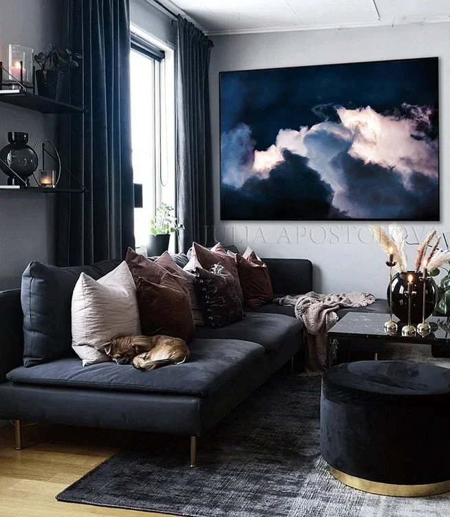 Stormy Clouds Large Cloud Wall Art Dark Blue Painting Canvas Print from Original Cloud Painting