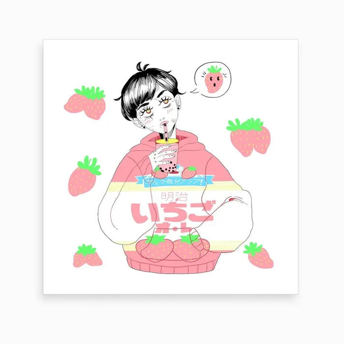 Strawberry Milk Art Print by Lemonramune