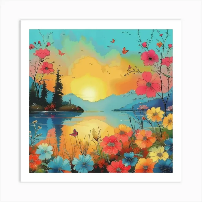 Sunset Flowers 1 Art Print by MesmerizeBazaar