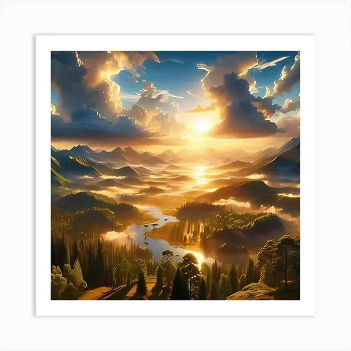 Sunset In The Mountains Art Print by Pixelverse