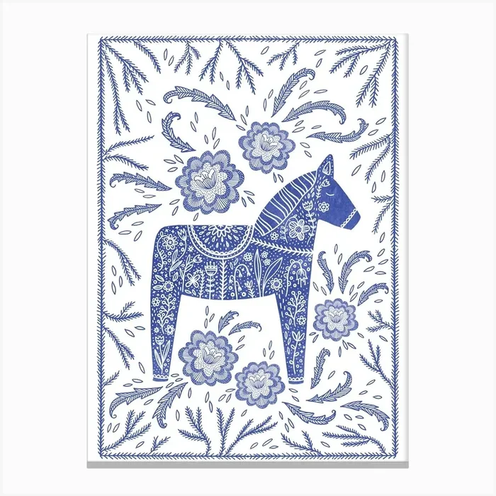 Swedish Dala Horse Blue Canvas PrintNS by Nic Squirrell