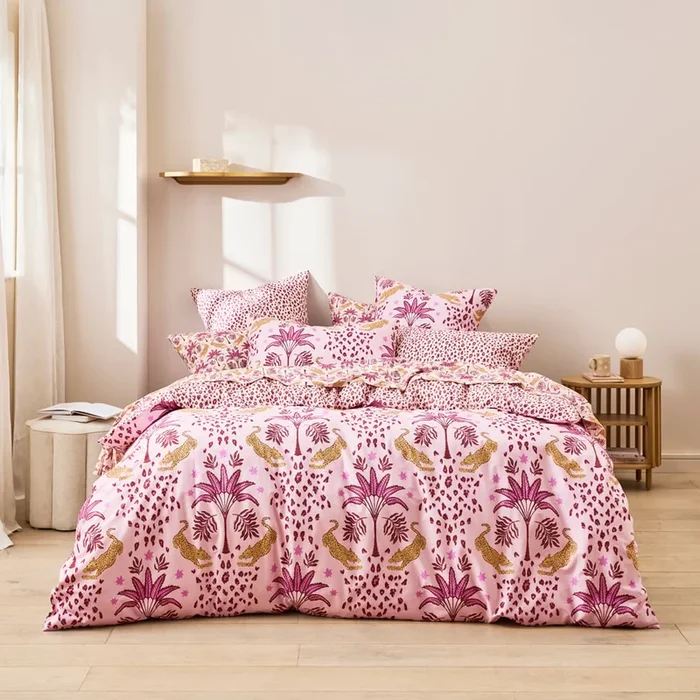 Sweet Dreams Leopard Palm Pink Quilt Cover Set + Separates