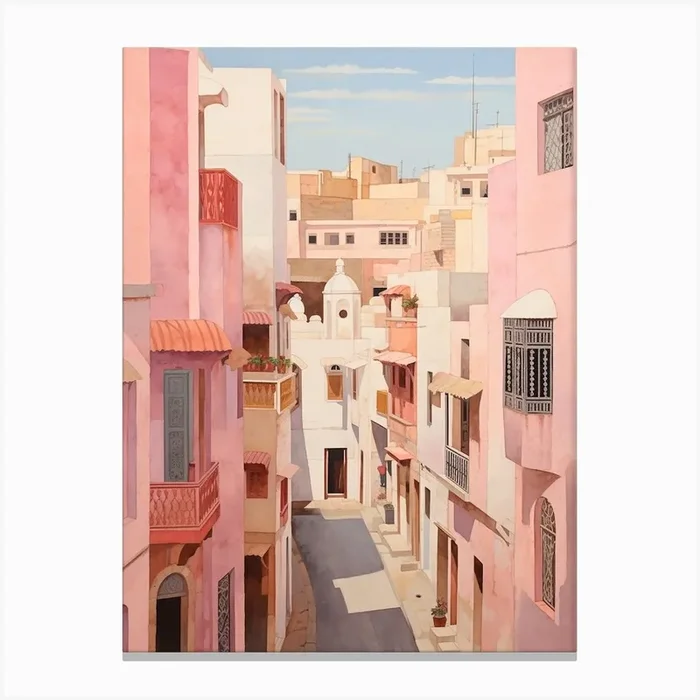 Tangier Morocco 5 Vintage Pink Travel Illustration Canvas Print by MedArt
