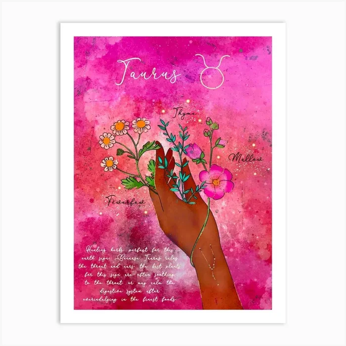 Taurus Healing Herbs Art Print by Olivia Bürki Design