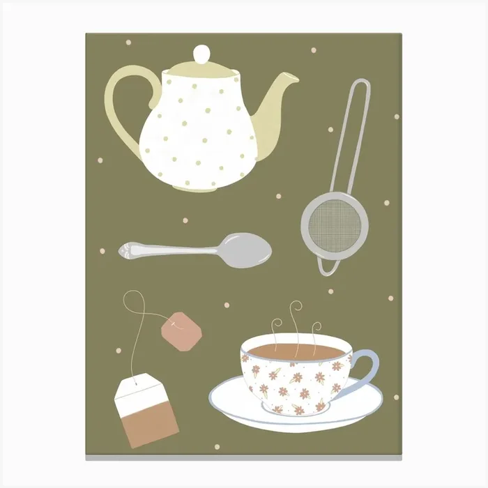 Tea Utensils Canvas Print by Happy Mouse Studio