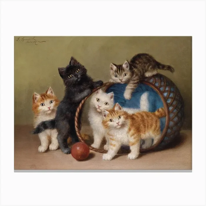 The Red Ball And The Kittens, Sophie Sperlich Canvas Print by Fy! Classic Art Prints and Posters