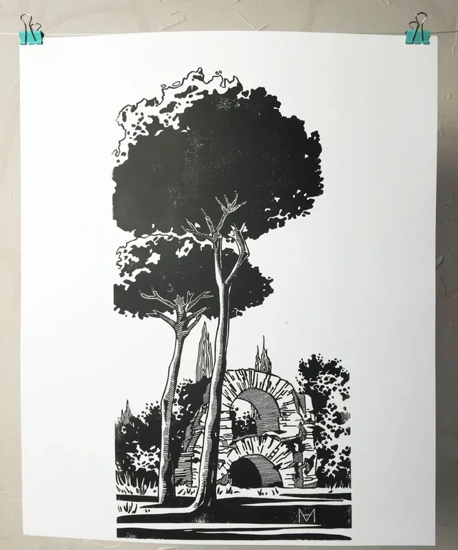 The Roman Forum (2017) Linocut by Andre Matyushin