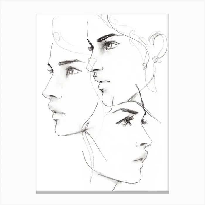 Three Women In Profile Canvas Line Art Print by Maya Beus