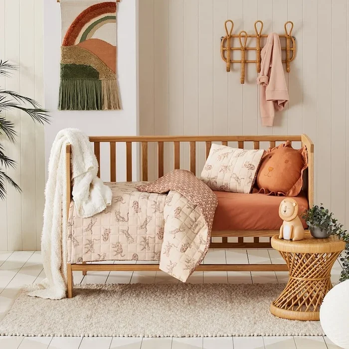 Tiger Dreams Cotton Muslin Natural Cot Quilt Cover Set