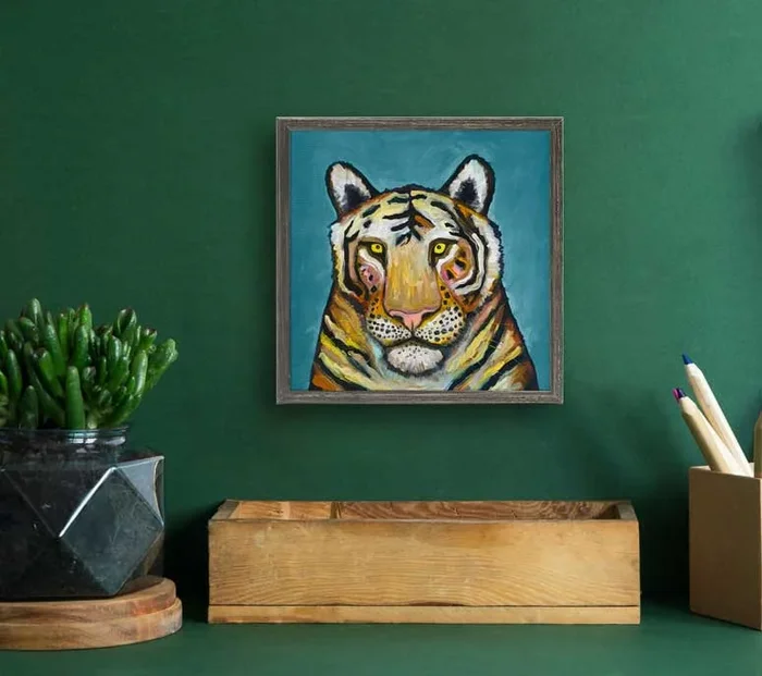 Tiger On Cerulean Mini Framed Canvas