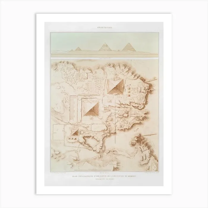 Topographic Map Of Part Of The Memphite Necropolis (Pyramids Of Giza), From Histoire De L Art Égyptien (1878) Art Print by Fy! Classic Art Prints and Posters