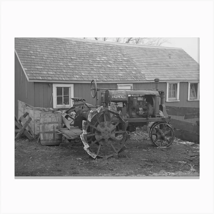Tractor On Roy Merriott Farm Near Estherville, Iowa By Russell Lee Canvas Print by Fy! Classic Art Prints and Posters