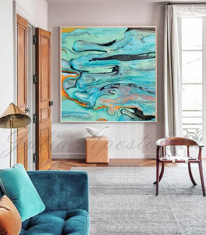 Tropical Art, Turquoise Abstract Canvas Print, Large Wall Art Coastal Decor ”Enchanting Polynesia”
