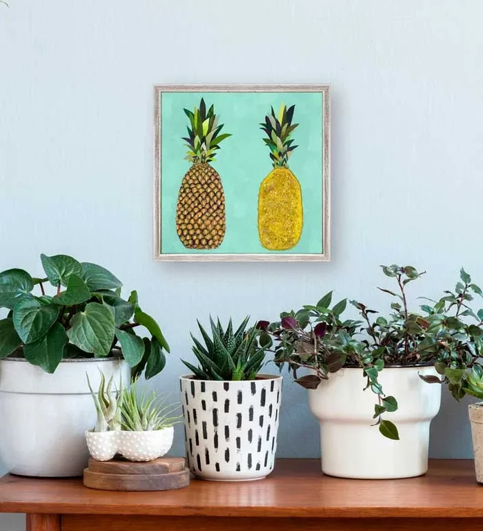 Tropical Pineapple Pair – Aqua Mini Framed Canvas