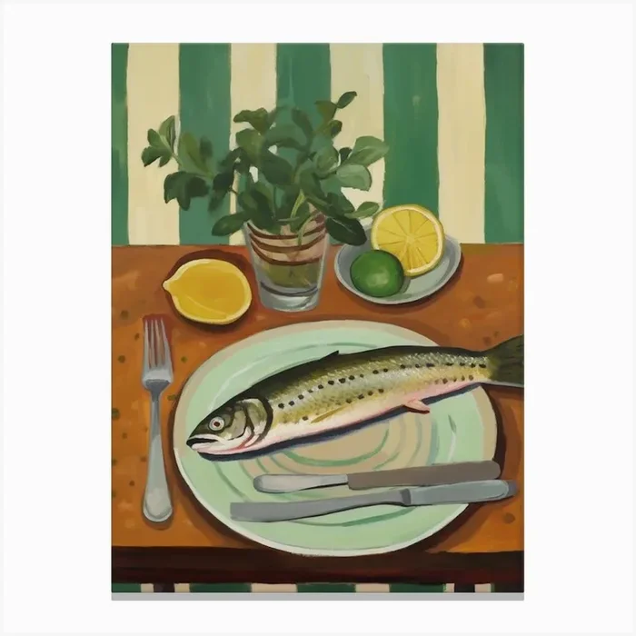 Trout Italian Still Life Painting Canvas Print by Artful Appetite