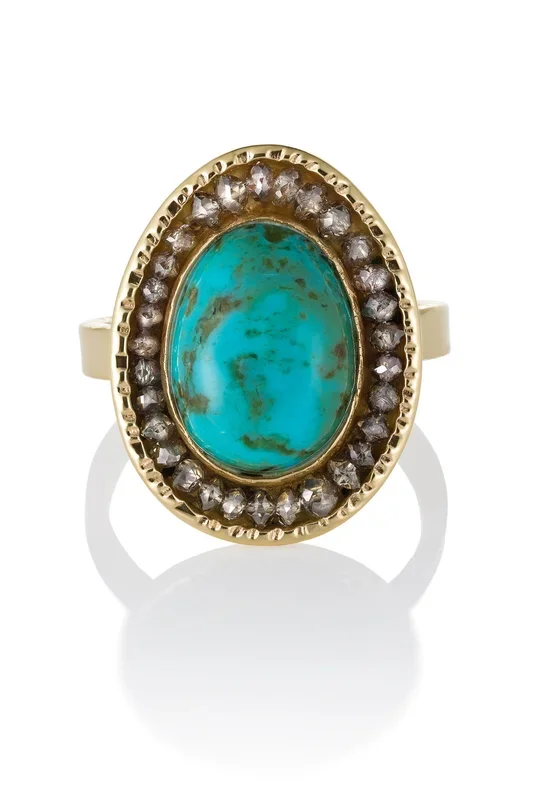 Turquoise Egg & Brown Diamonds Ring