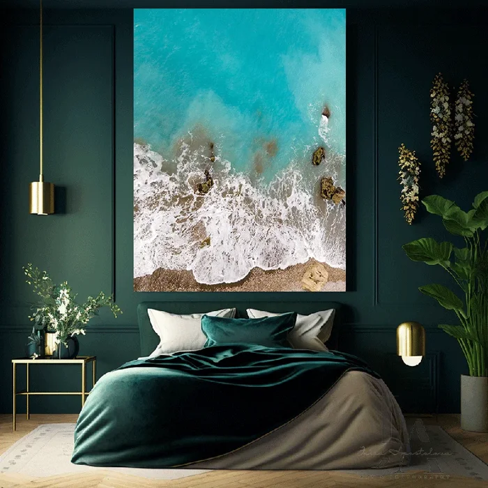 Turquoise Waters, Aerial Photography Greece Beach Art Zen Decor, Drone Photo Coastal Wall Art Canvas