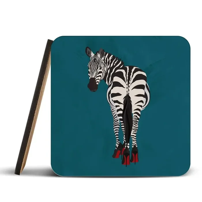 Turquoise Zebra Wearing Heels Coaster Set