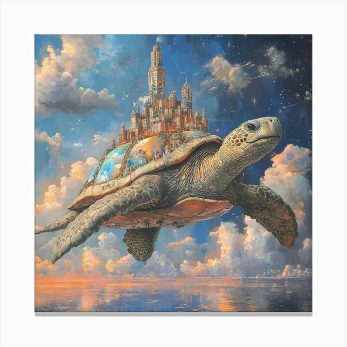 Turtle In The Sky Art Canvas PrintS by Saiful