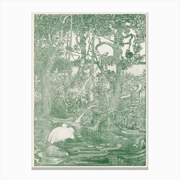 Two Herons At A Forest Pond, Theo Van Hoytema Canvas Print by Fy! Classic Art Prints and Posters