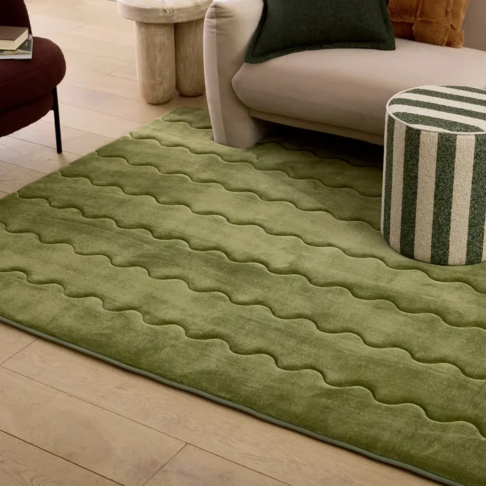 Ultrasoft Sage Wave Quilting Memory Foam Rug