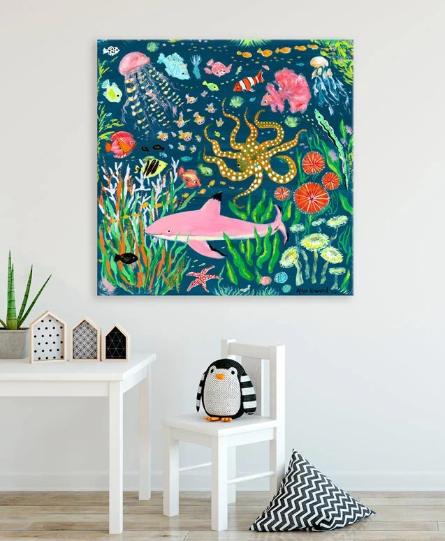 Under The Sea – Pink Shark Canvas Wall Art