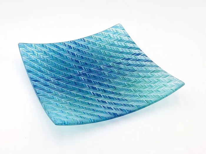 V Tapestry Square Plate in Blue, Turquoise, and Aqua – Square Plate