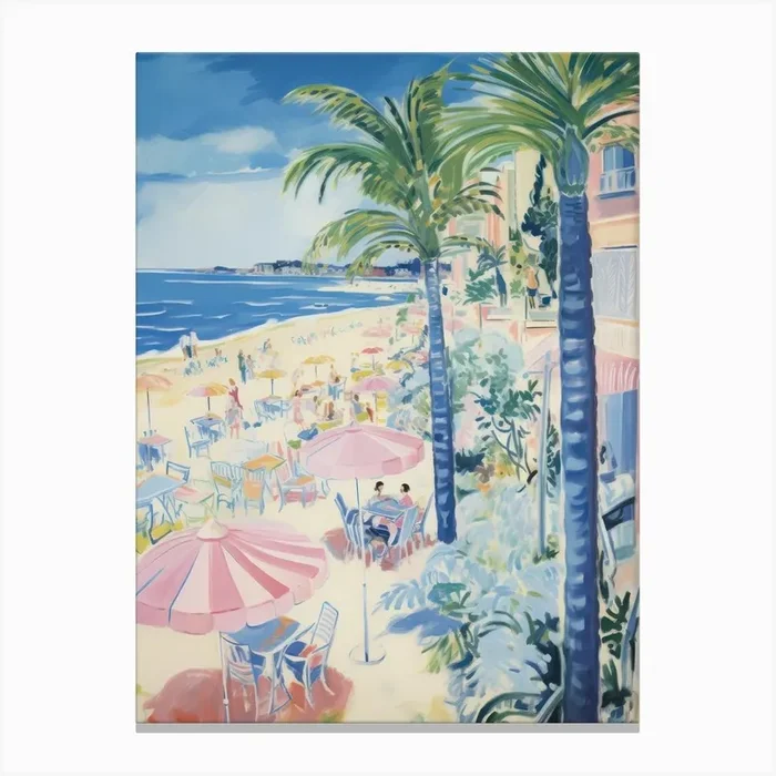 Viareggio, Tuscany Italy Beach Club Lido Watercolour 2 Canvas Print by MedArt