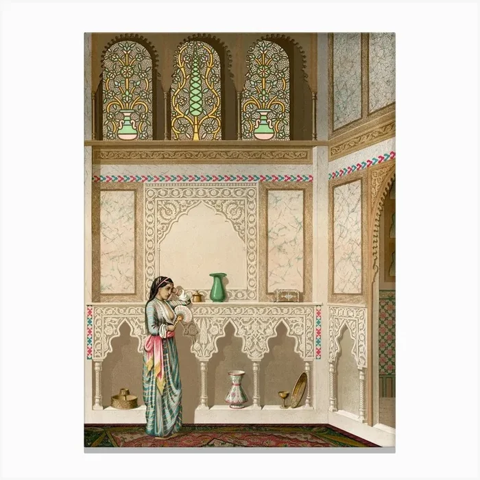 Vintage Arabesque Living Room Lithograph Plate No, 86 & 87, Emile Prisses D’Avennes, La Decoration Arab Canvas Print by Fy! Classic Art Prints and Posters
