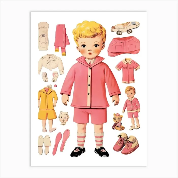 Vintage Paper Doll Boy Kitsch 6 Art Print by Bubblegum Kitsch