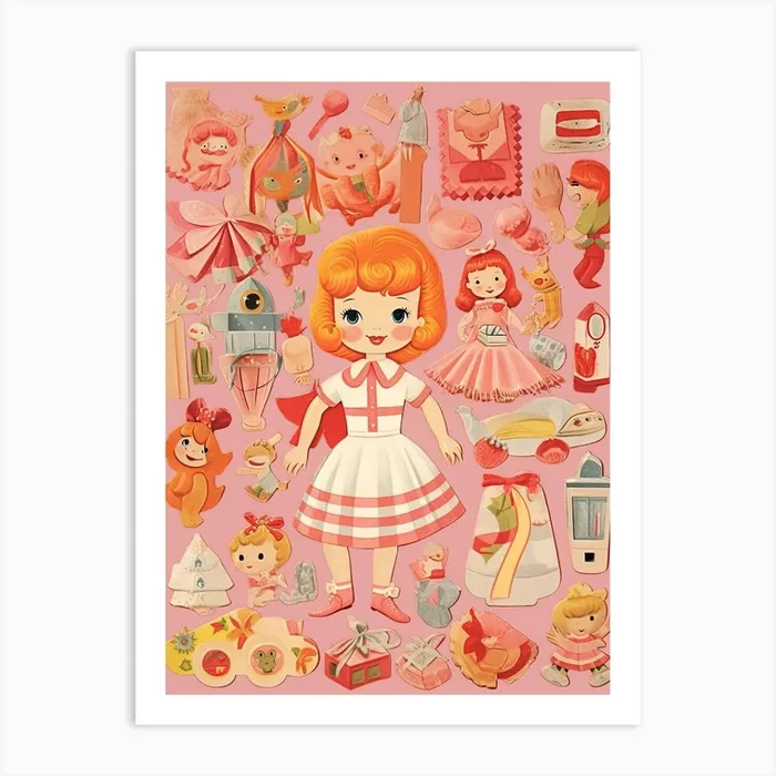 Vintage Paper Doll Kitsch 10 Art Print by Bubblegum Kitsch