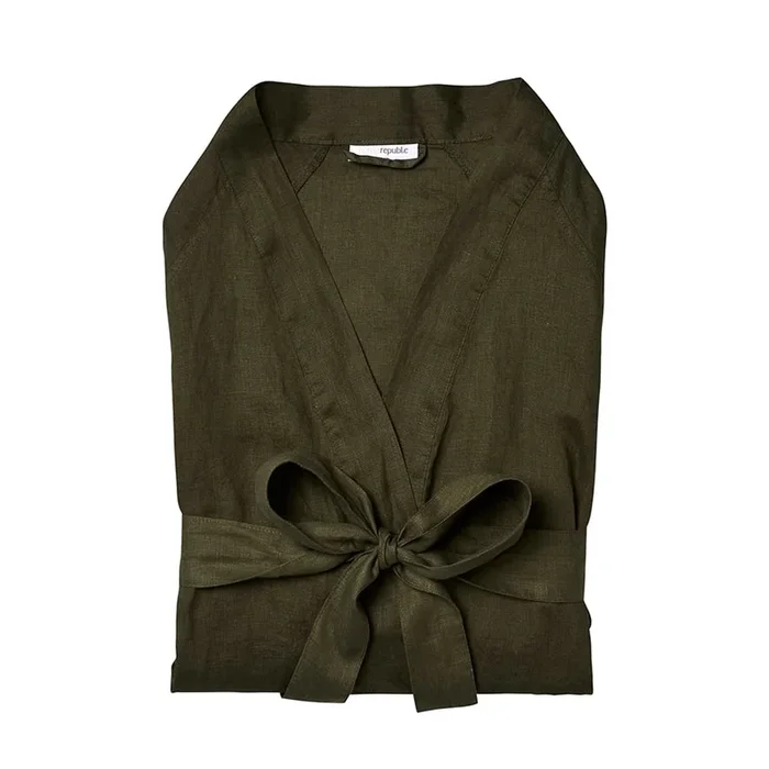Vintage Washed Linen Bathrobe in Beetle