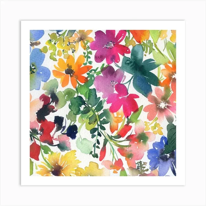 Watercolor Flowers at Noon N.o 2 Art Print by kosarandrea