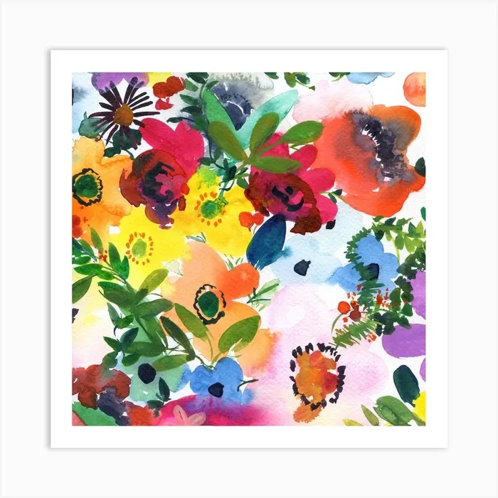 Watercolor Flowers in Vivid Colors Art Print by kosarandrea
