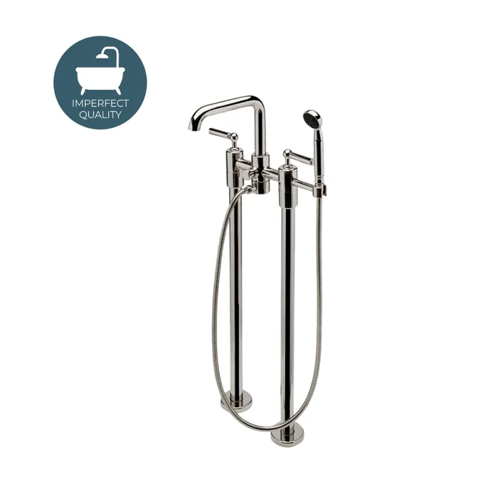 Waterworks Ludlow Floor Mounted Exposed Tub Filler with Handshower and Lever Handles in Nickel
