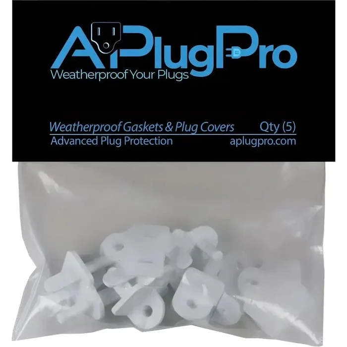 Weatherproof Electrical Plug Extension Cord Gaskets and White Covers, 5 Pack