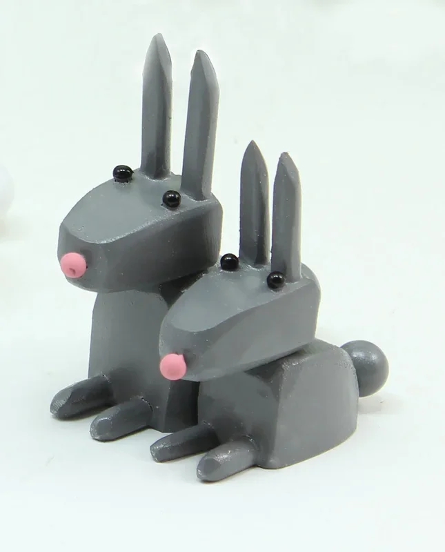 Winter Forest Scene Animals – Gray Mama and Baby Bunny