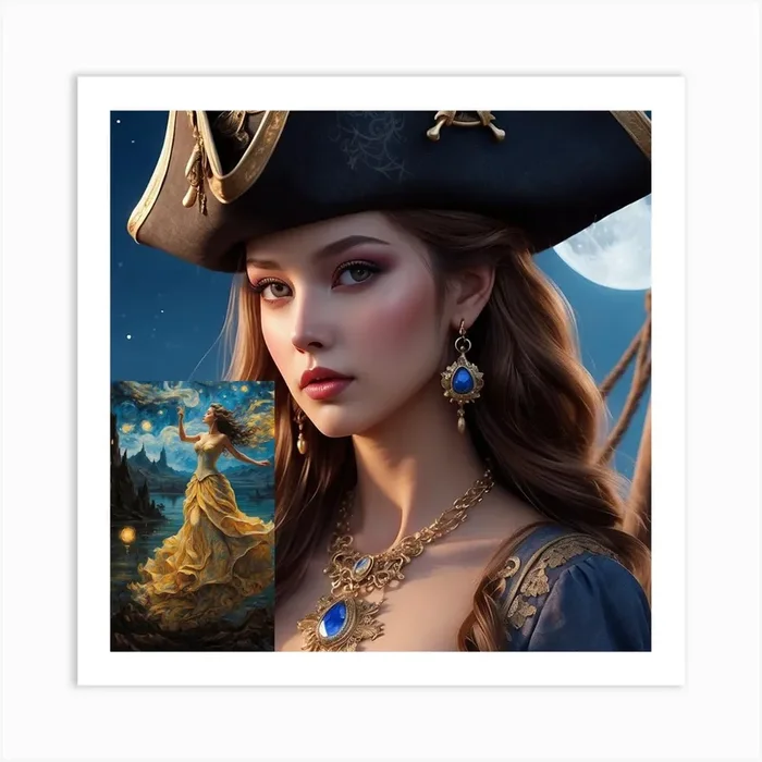 Woman In A Pirate Hat Art PrintP by Painterofpaintings24